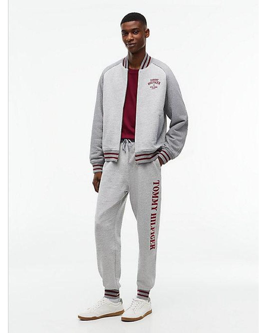 Tommy Hilfiger Gray Varsity Logo Embroidery Relaxed Cuffed Joggers for men