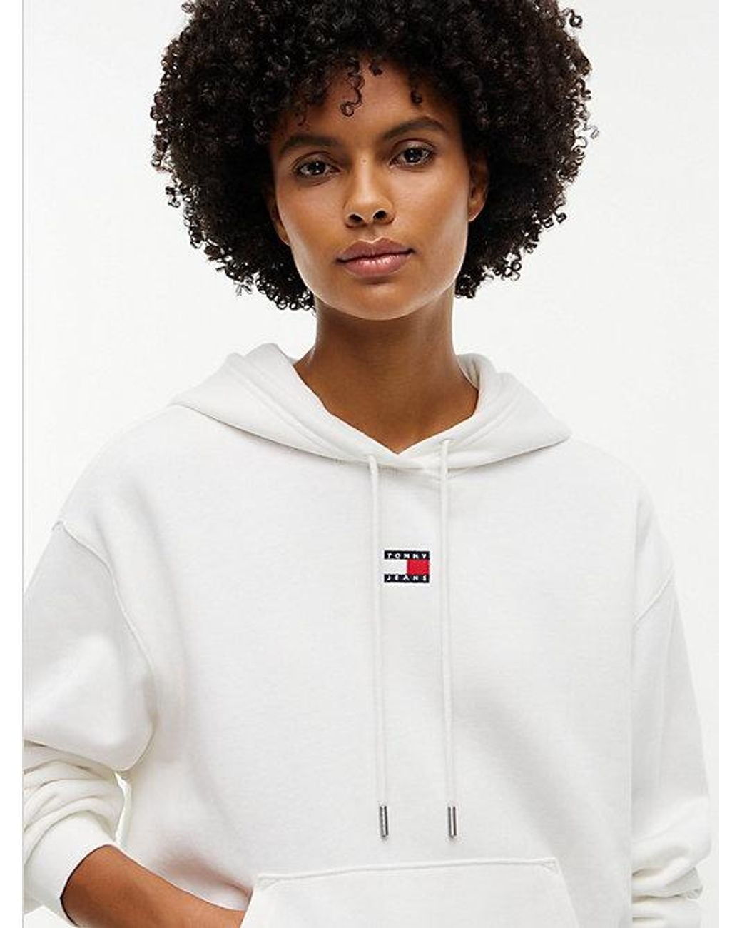 Tommy Hilfiger White Tommy Jeans Tommy Badge Relaxed Drawstring Hoody