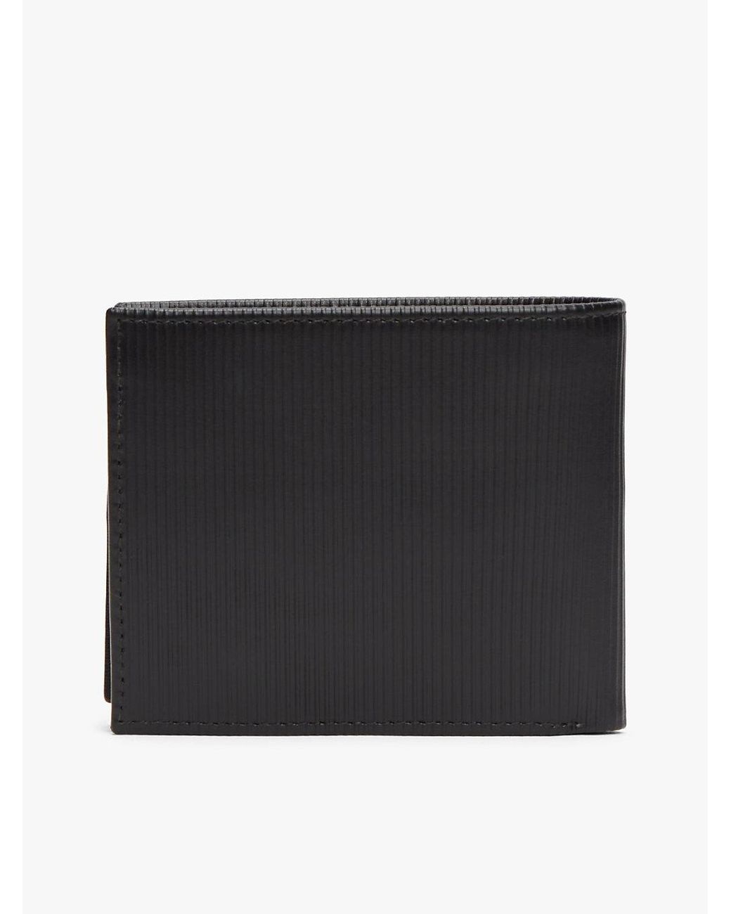 Tommy Hilfiger Black Hilfiger Flag Ribbed Leather Flap Wallet for men