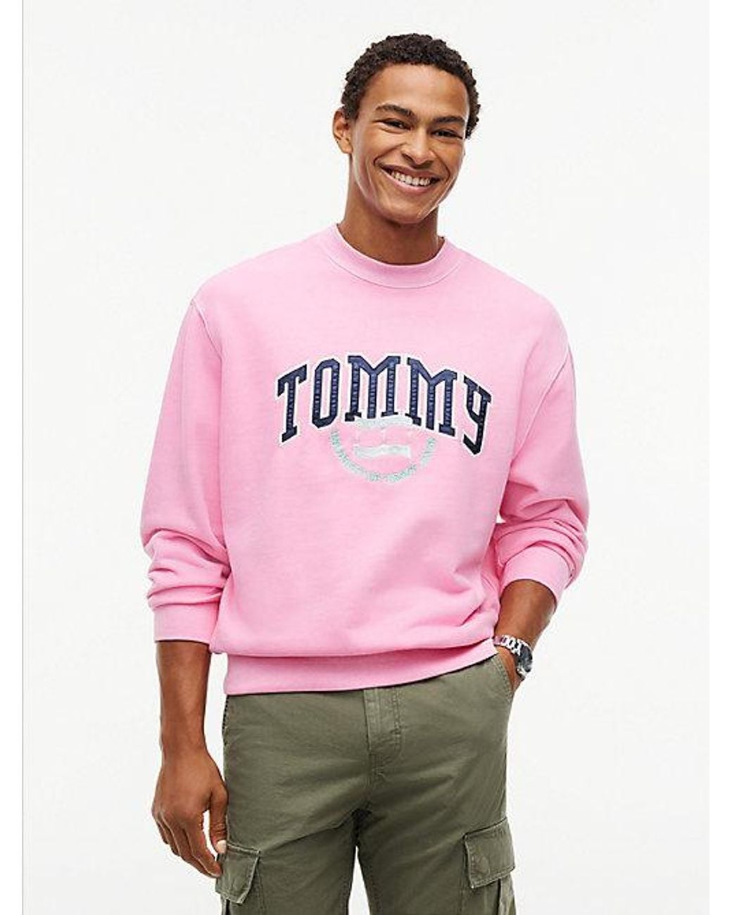 Tommy Hilfiger Pink Tommy Jeans Varsity Logo Relaxed Terry Sweatshirt for men