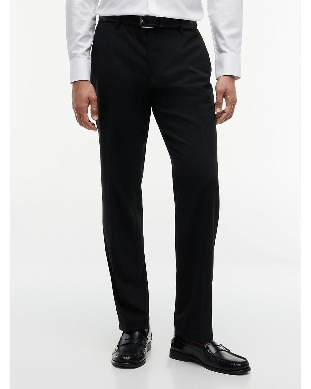 Tommy Hilfiger Black Tech Pressed Crease Wool Blend Trousers for men