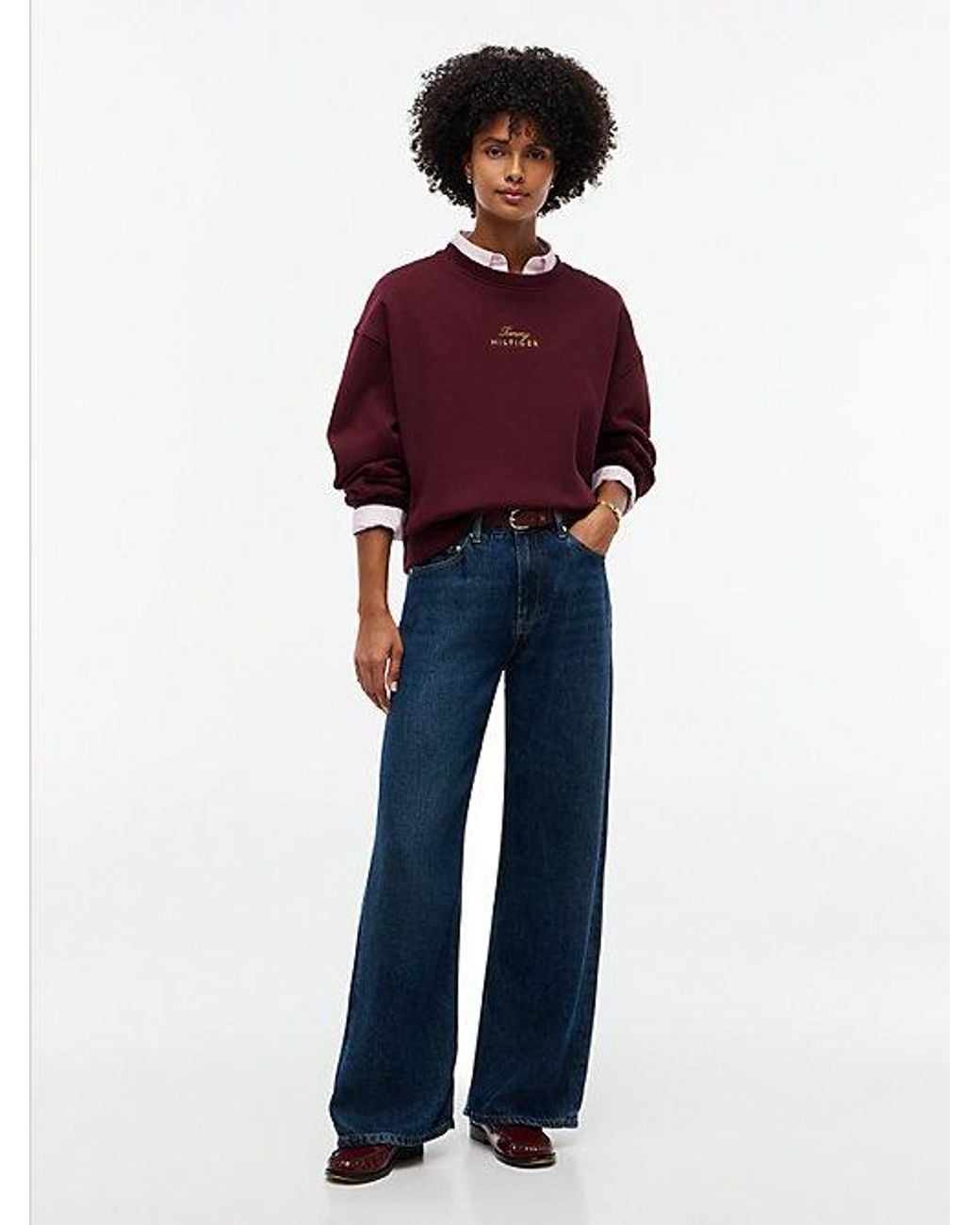 Tommy Hilfiger Red Logo Embroidery Relaxed Fleece Jumper