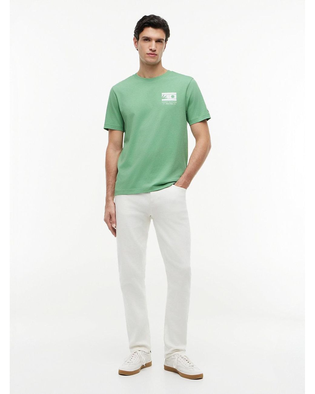 Tommy Hilfiger Green Logo Graphic Jersey Crew Neck T-Shirt for men