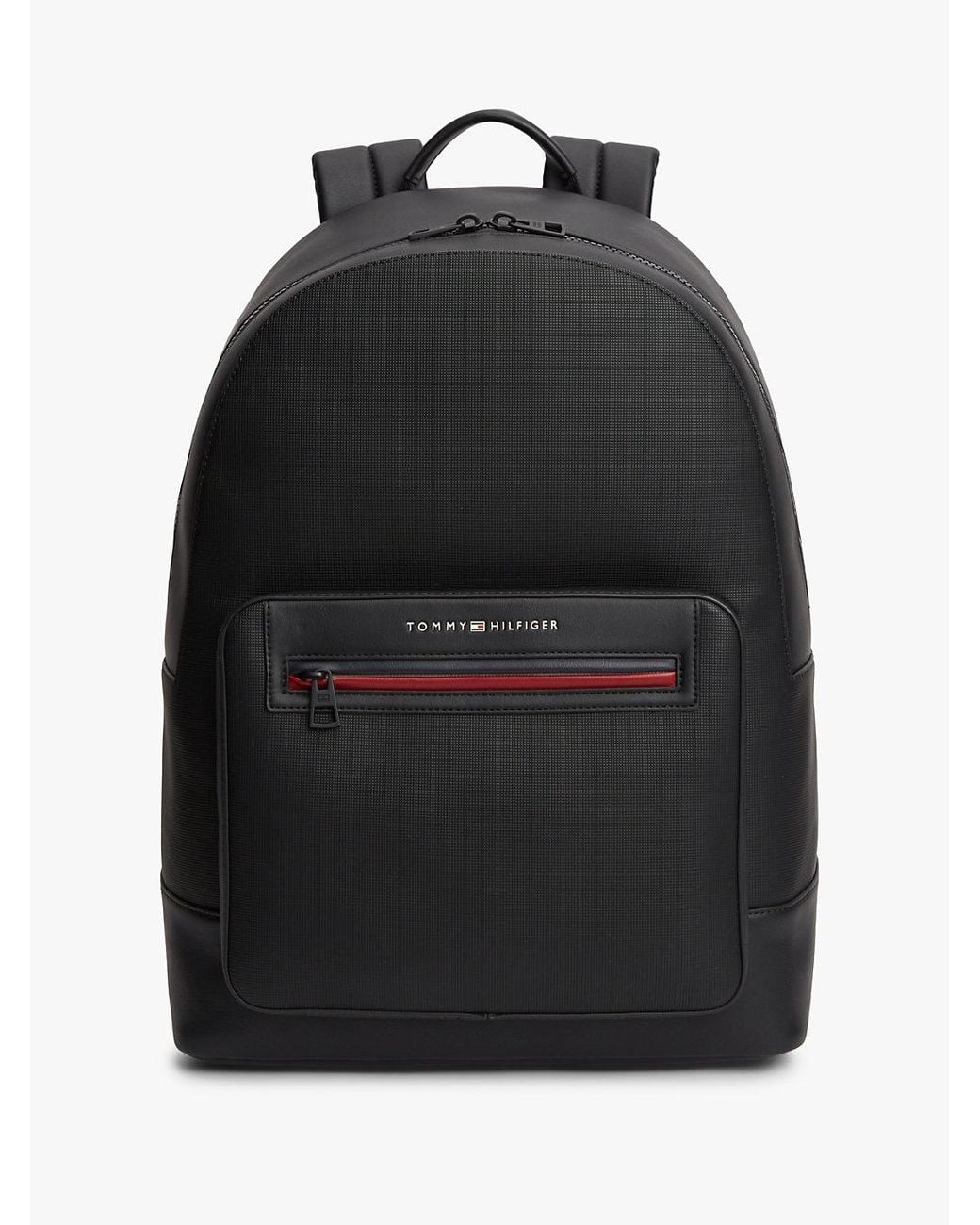 Tommy Hilfiger Black Metal Logo Textured Dome Backpack for men