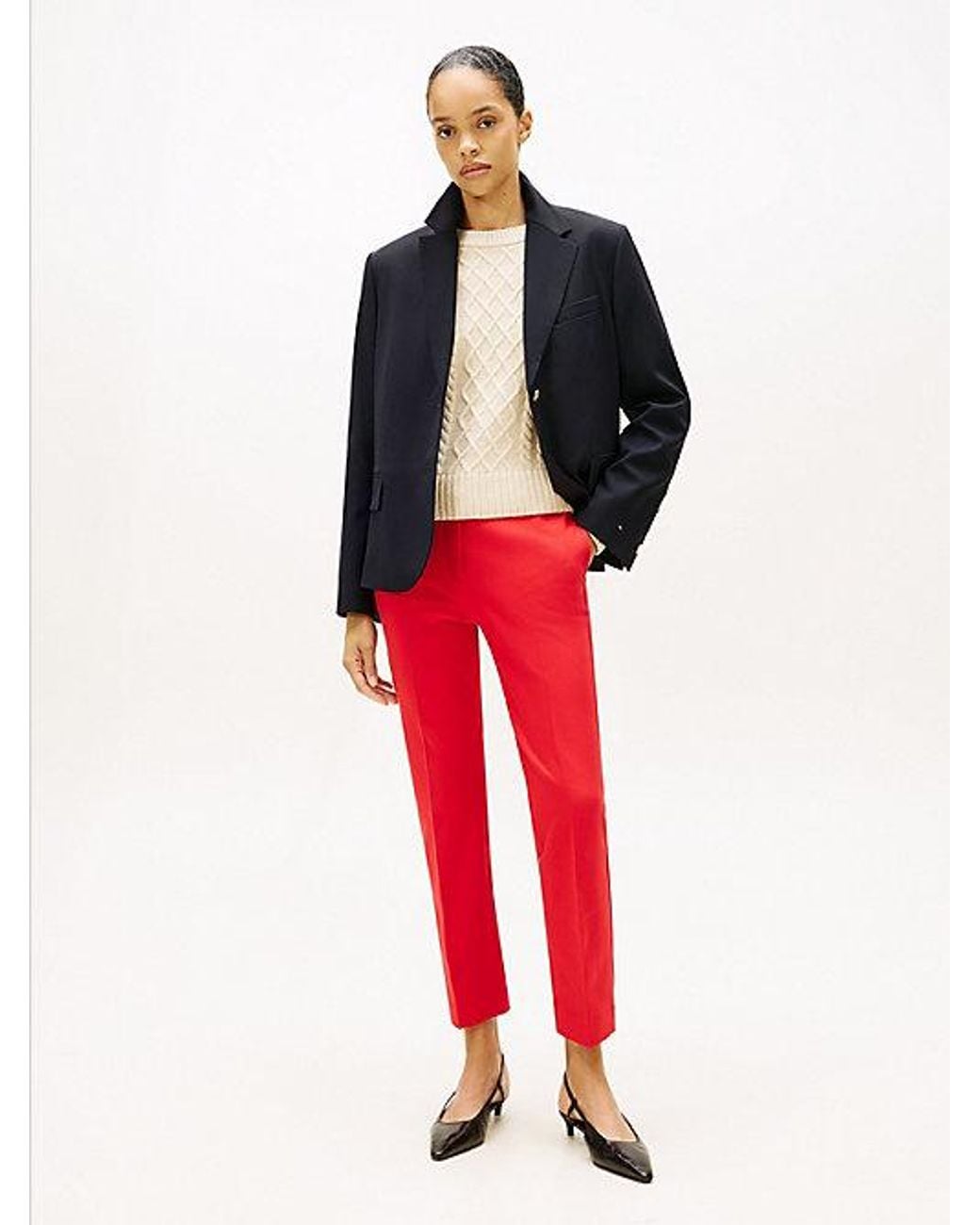 Tommy Hilfiger Red Festive Ankle Grazer Slim Trousers