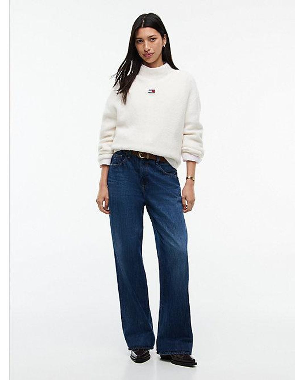 Tommy Hilfiger White Tommy Jeans Tommy Badge Mock Neck Jumper With Alpaca