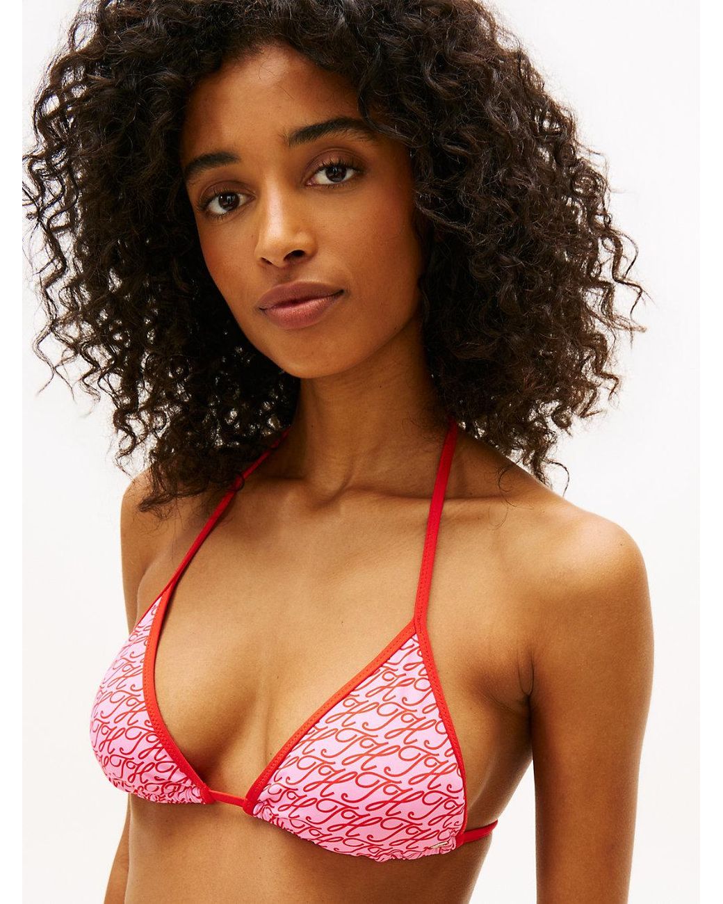 Tommy Hilfiger Orange Essential Print Halterneck Triangle Bikini Top