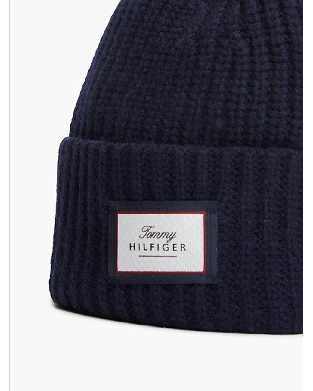 Tommy Hilfiger Blue Pure Wool Chunky Rib Knit Beanie for men