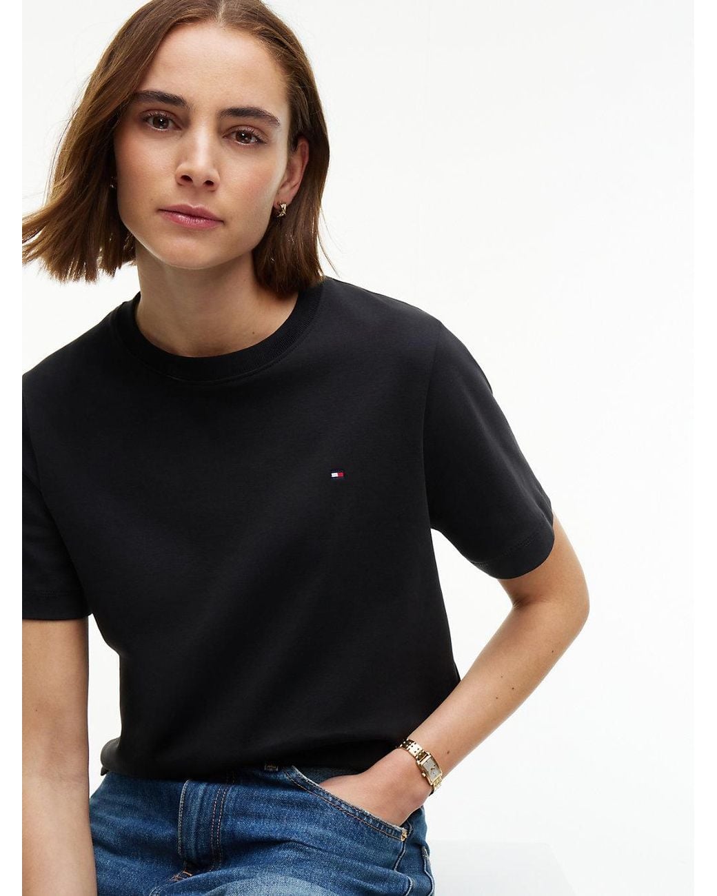 Tommy Hilfiger Black Interlock Knit Boxy Crew Neck T-Shirt