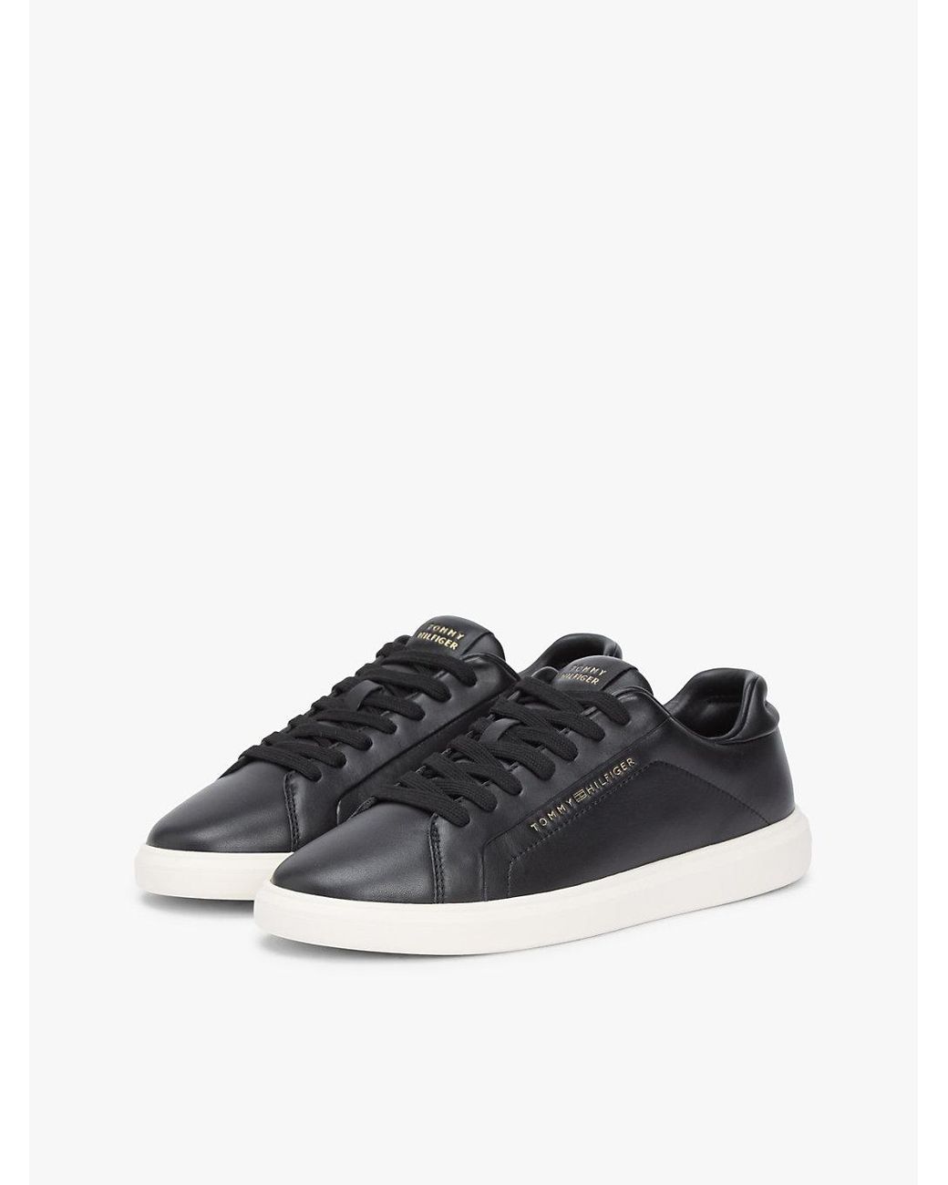 Tommy Hilfiger Black Lightweight Leather Cupsole Court Trainers