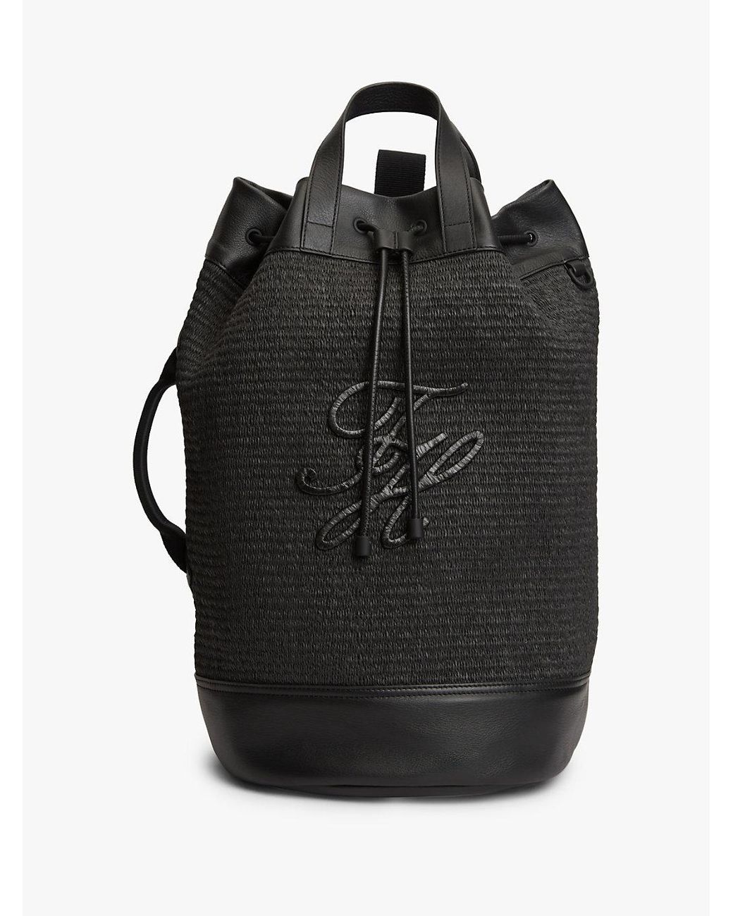 Tommy Hilfiger Black Raffia Drawstring Sling Bucket Beach Bag for men