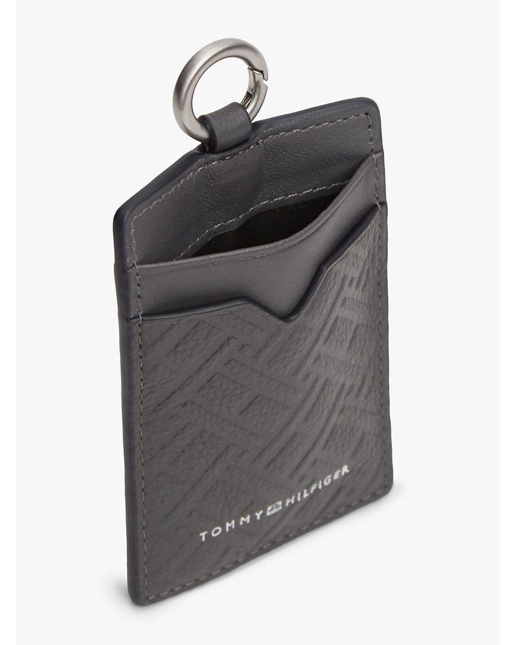Tommy Hilfiger Gray Modern Flag Leather Card Holder for men