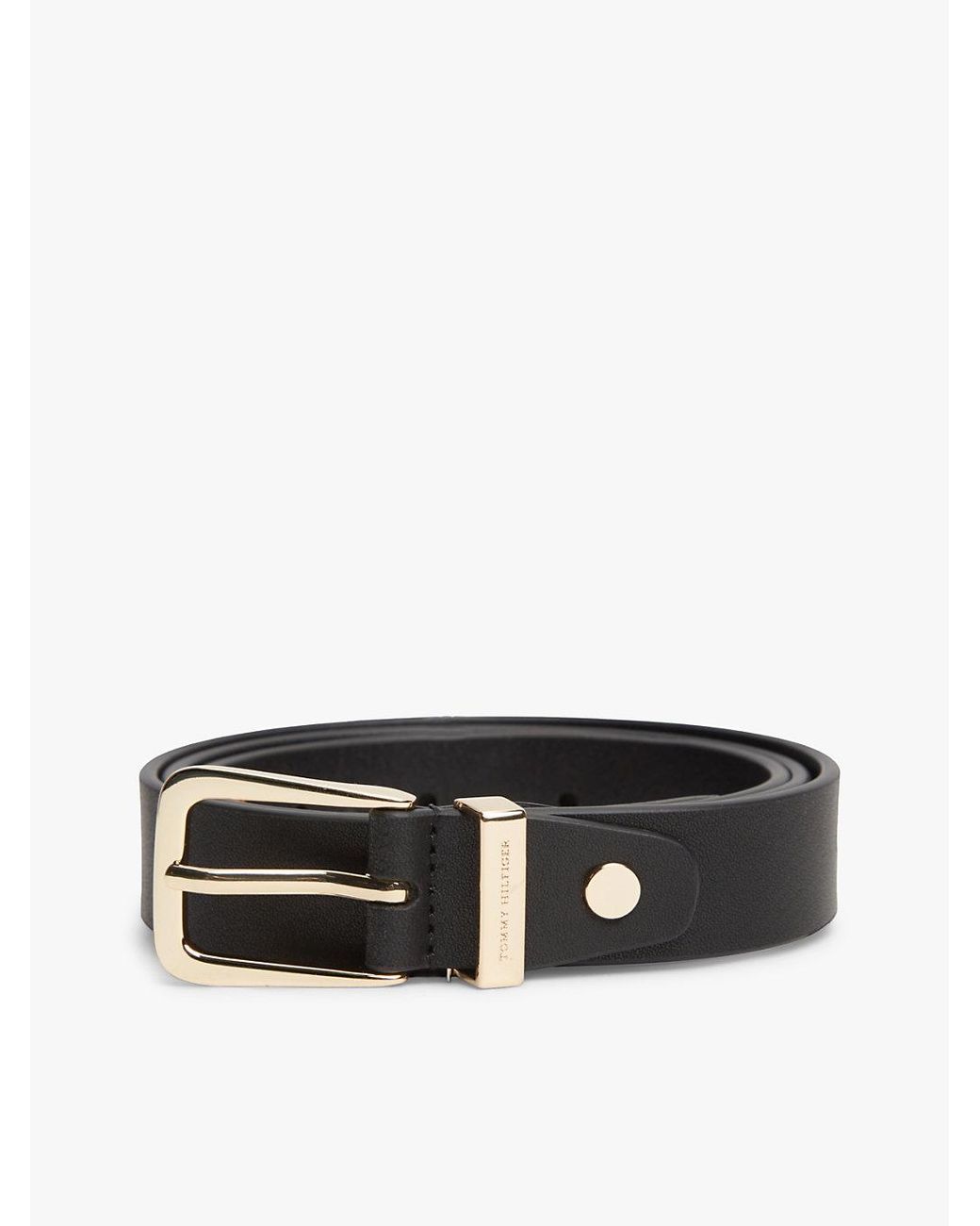Tommy Hilfiger Black Logo Keeper Rectangular Buckle Leather Belt