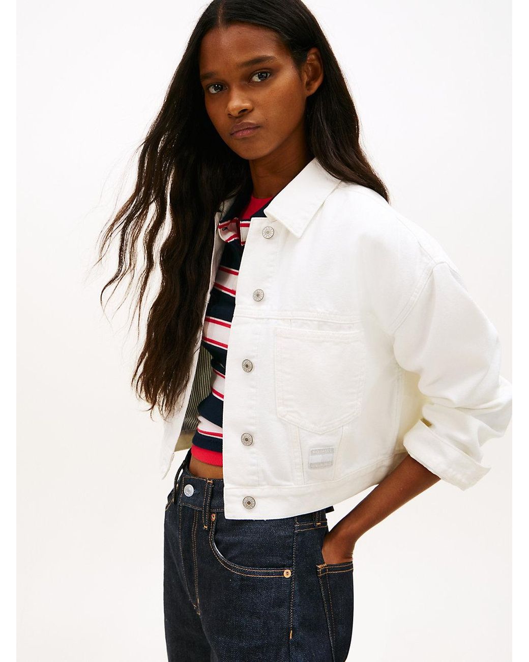 Tommy Hilfiger White Back Logo Oversized Denim Trucker Jacket