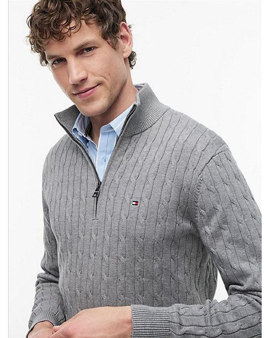 Tommy Hilfiger Gray Cable Knit Quarter Zip Jumper for men