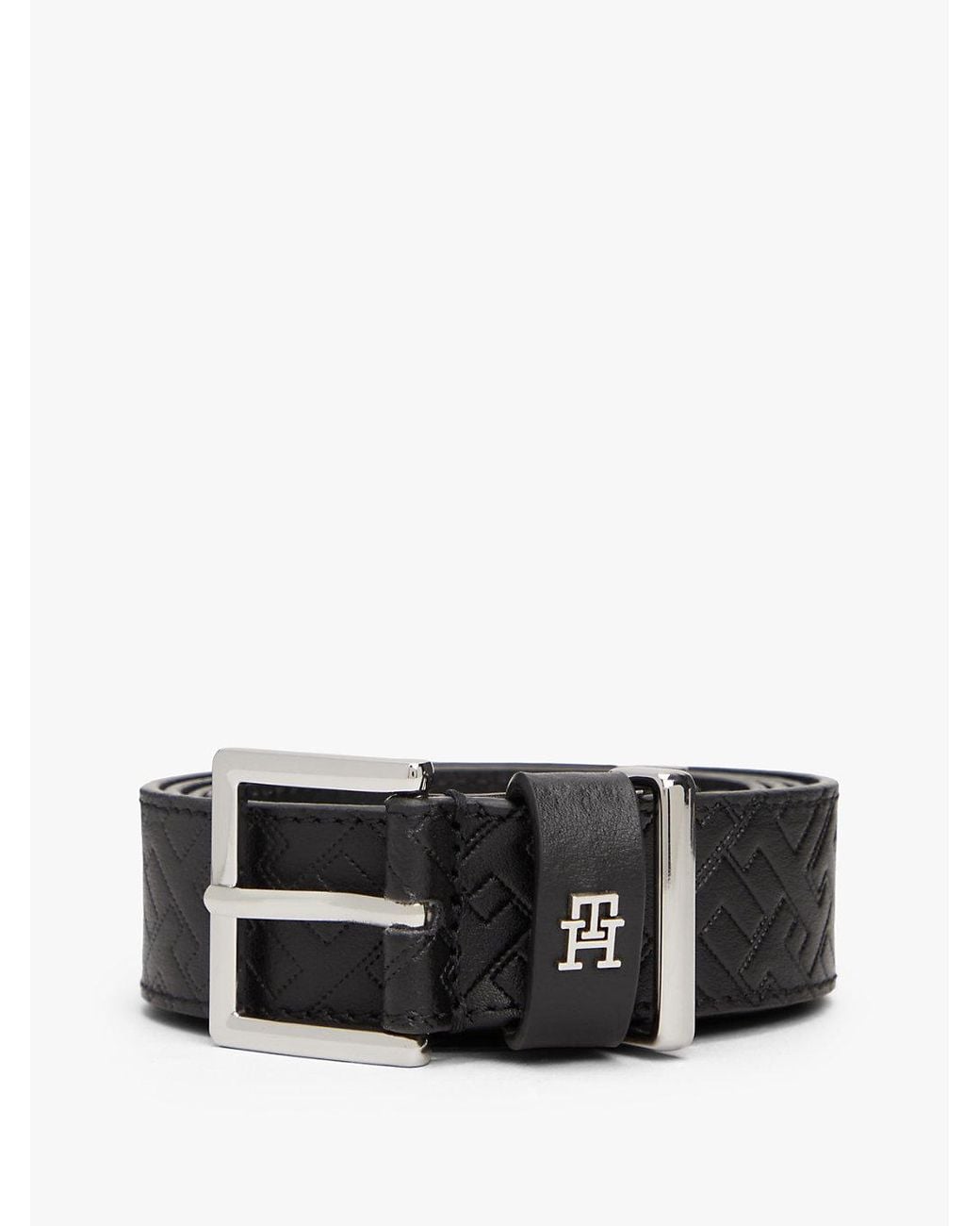 Tommy Hilfiger Black Th Monogram Square Buckle Leather Belt