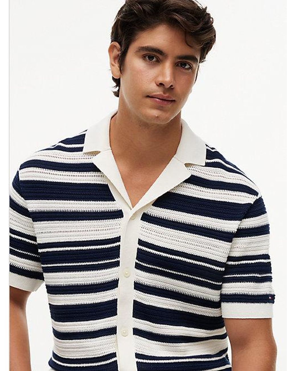 Tommy Hilfiger Blue Regular Fit Breton Stripe Knit Short Sleeve Shirt for men