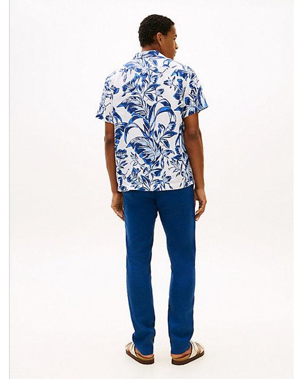 Tommy Hilfiger Linnen Overhemd Met Bloemenprint En Korte Mouwen in het Blue voor heren