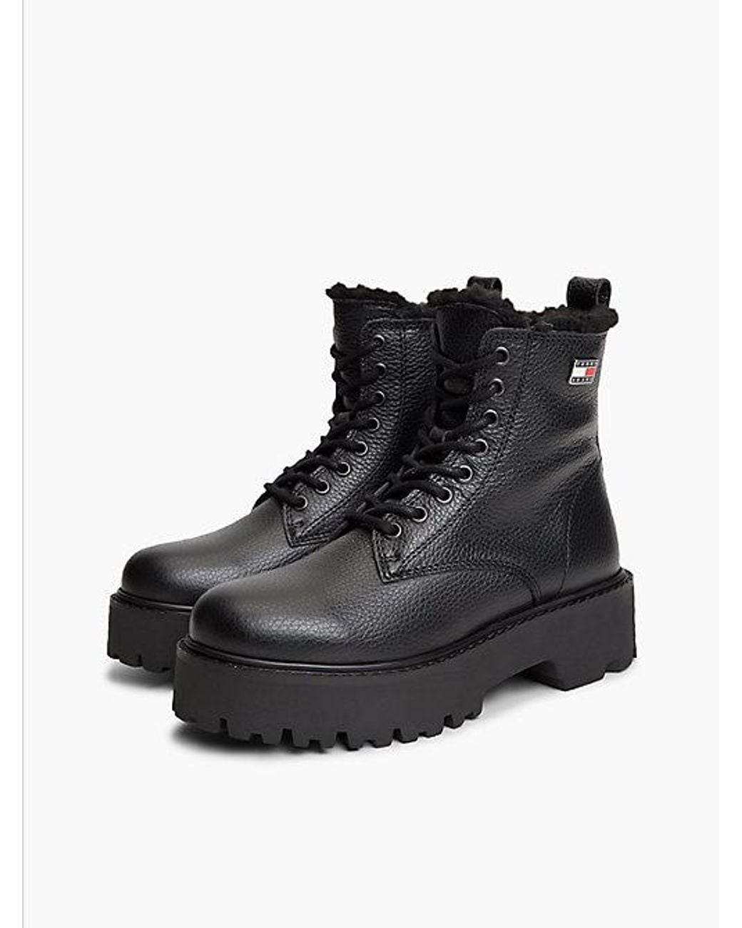 Tommy Hilfiger Black Tommy Jeans Archive Leather Warm Lined Platform Lace Up Boots