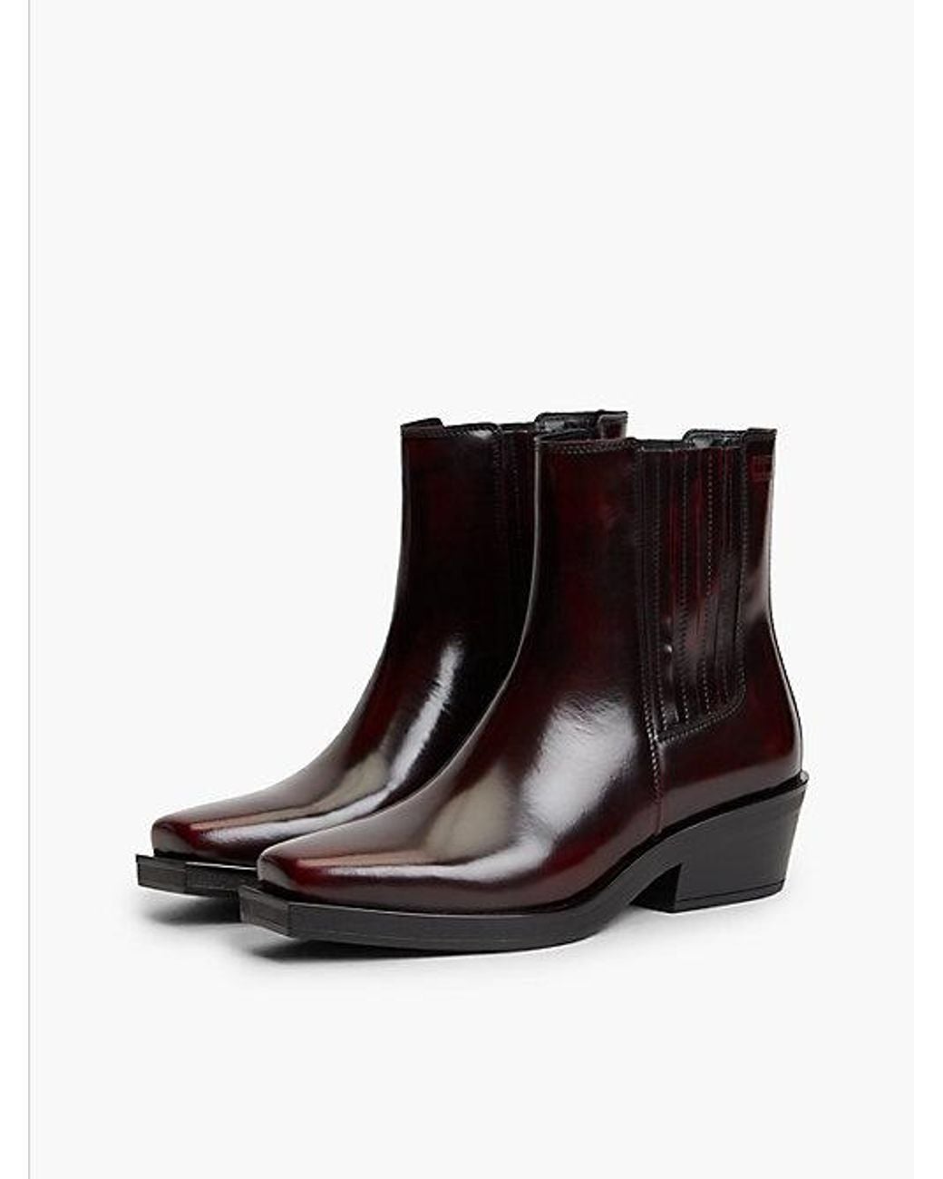 Tommy Hilfiger Black Leather Embossed Logo Western Boots