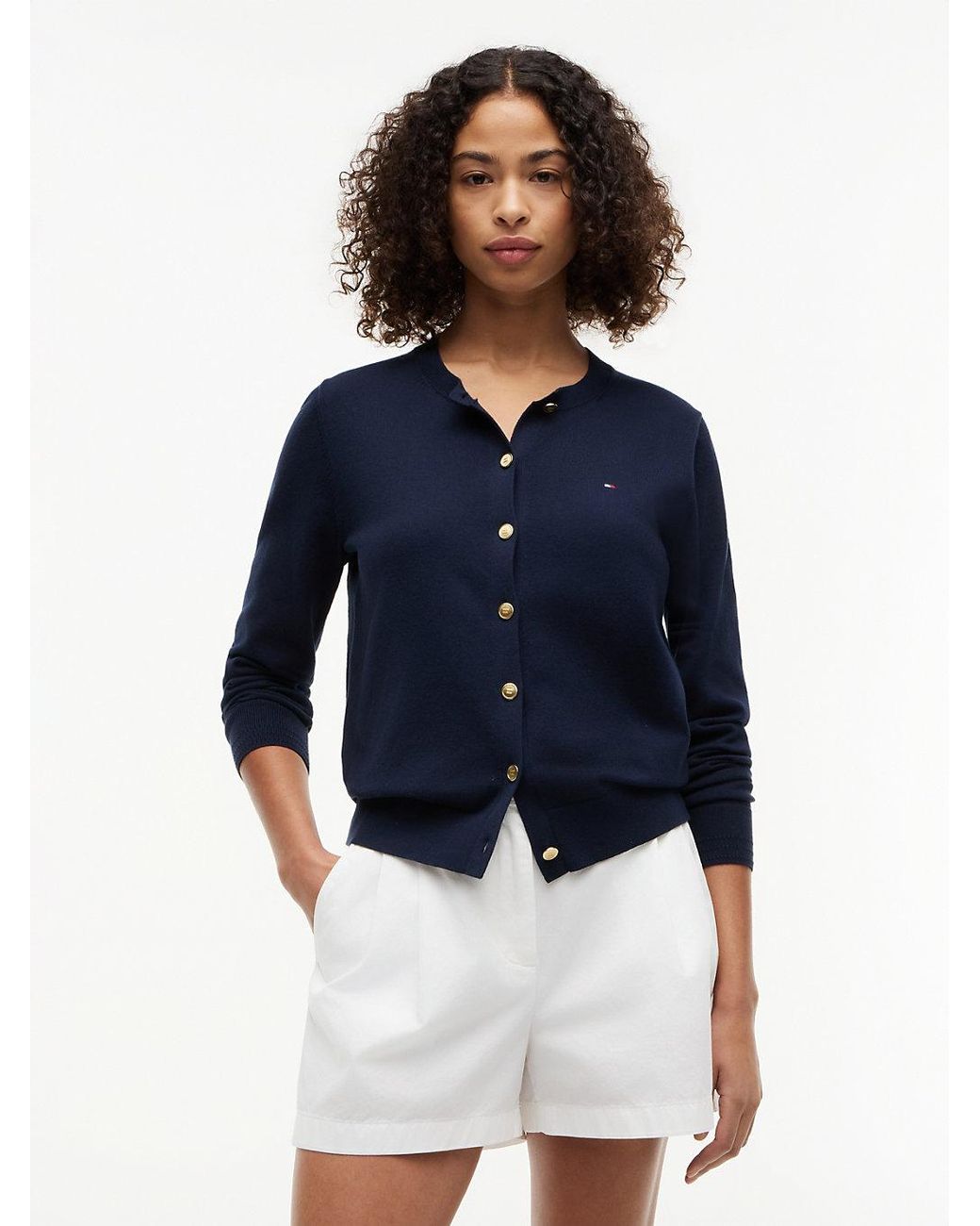 Tommy Hilfiger Blue Fine Knit Jersey Crew Neck Cardigan