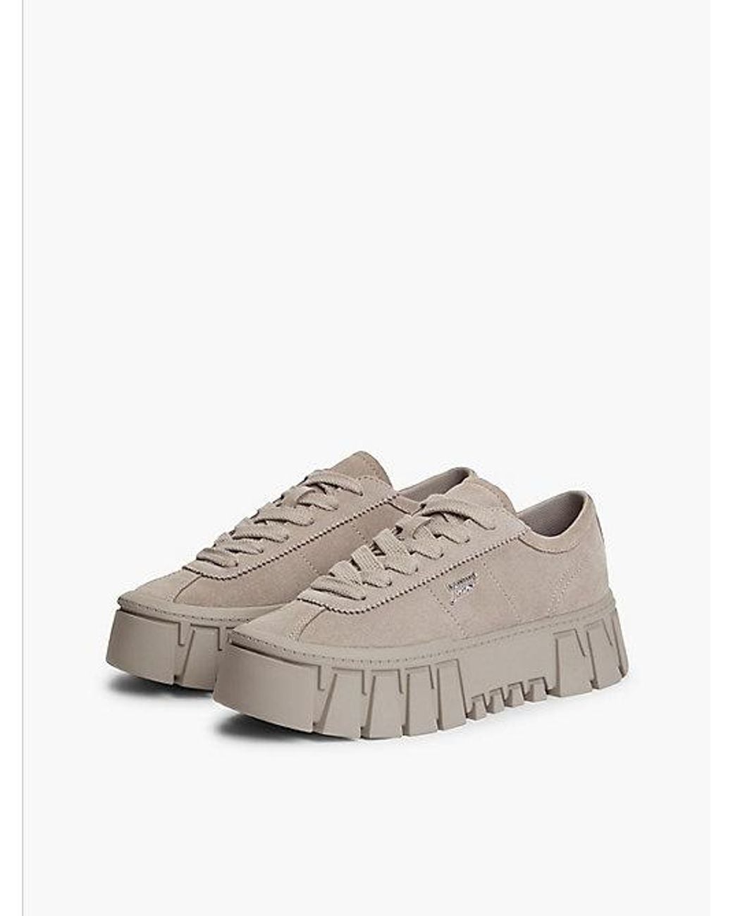 Tommy Hilfiger Gray Suede Logo Platform Trainers