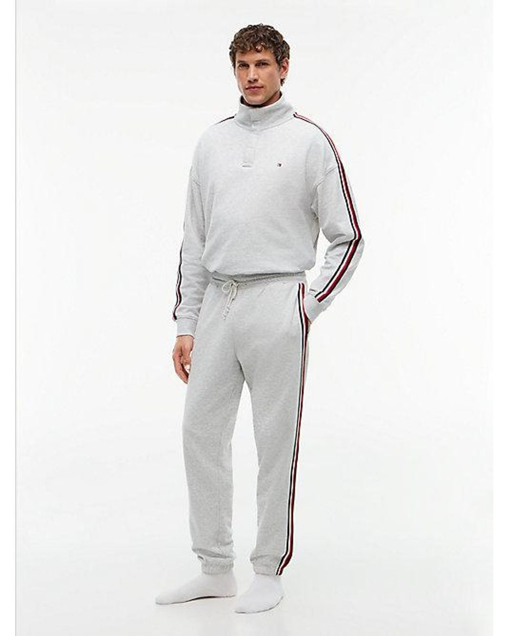 Tommy Hilfiger Gray Global Stripe Button Lounge Sweatshirt for men