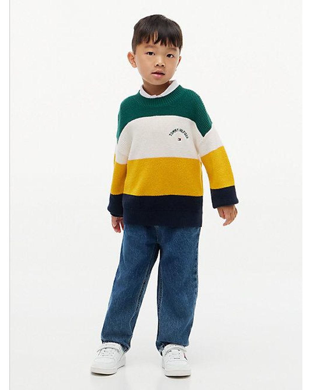 Tommy Hilfiger Yellow Colour Blocked Stripe Relaxed Crew Neck Jumper
