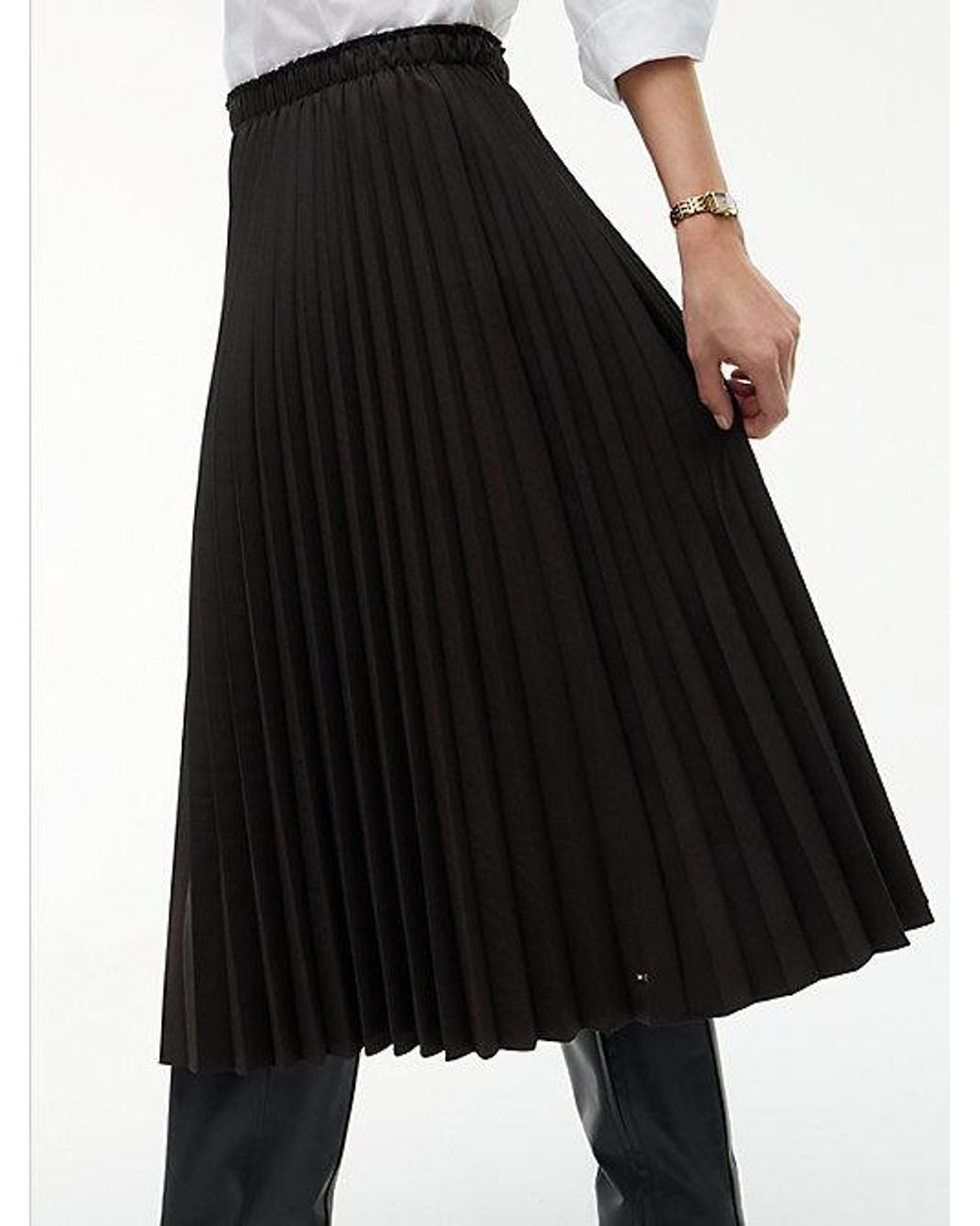 Tommy Hilfiger Black Pleated Twill Midi Skirt