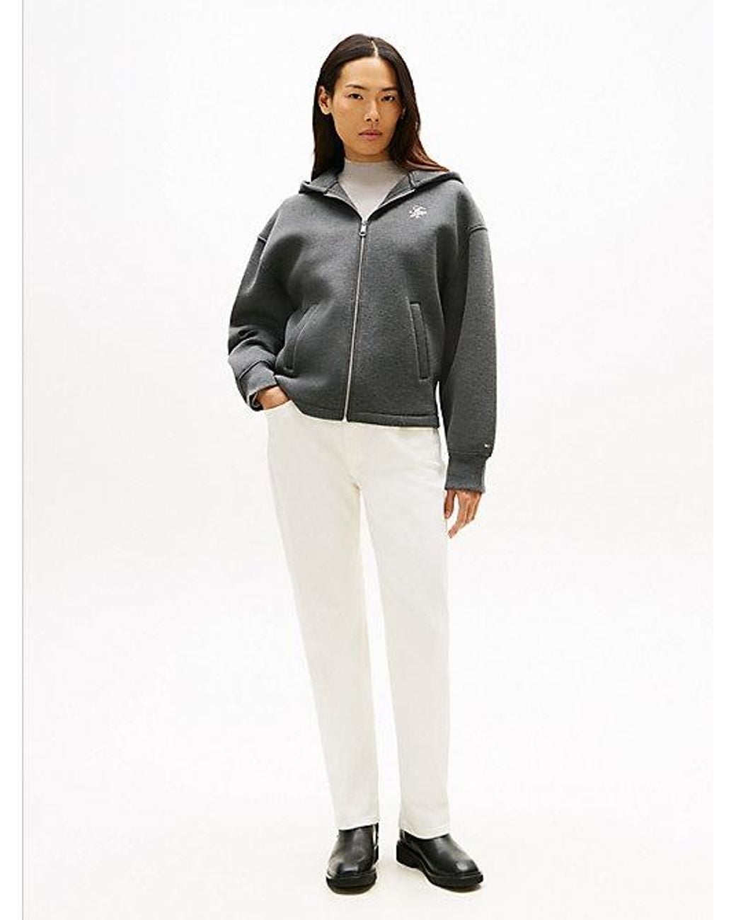 Tommy Hilfiger Gray Logo Embroidery Zip-thru Hoody