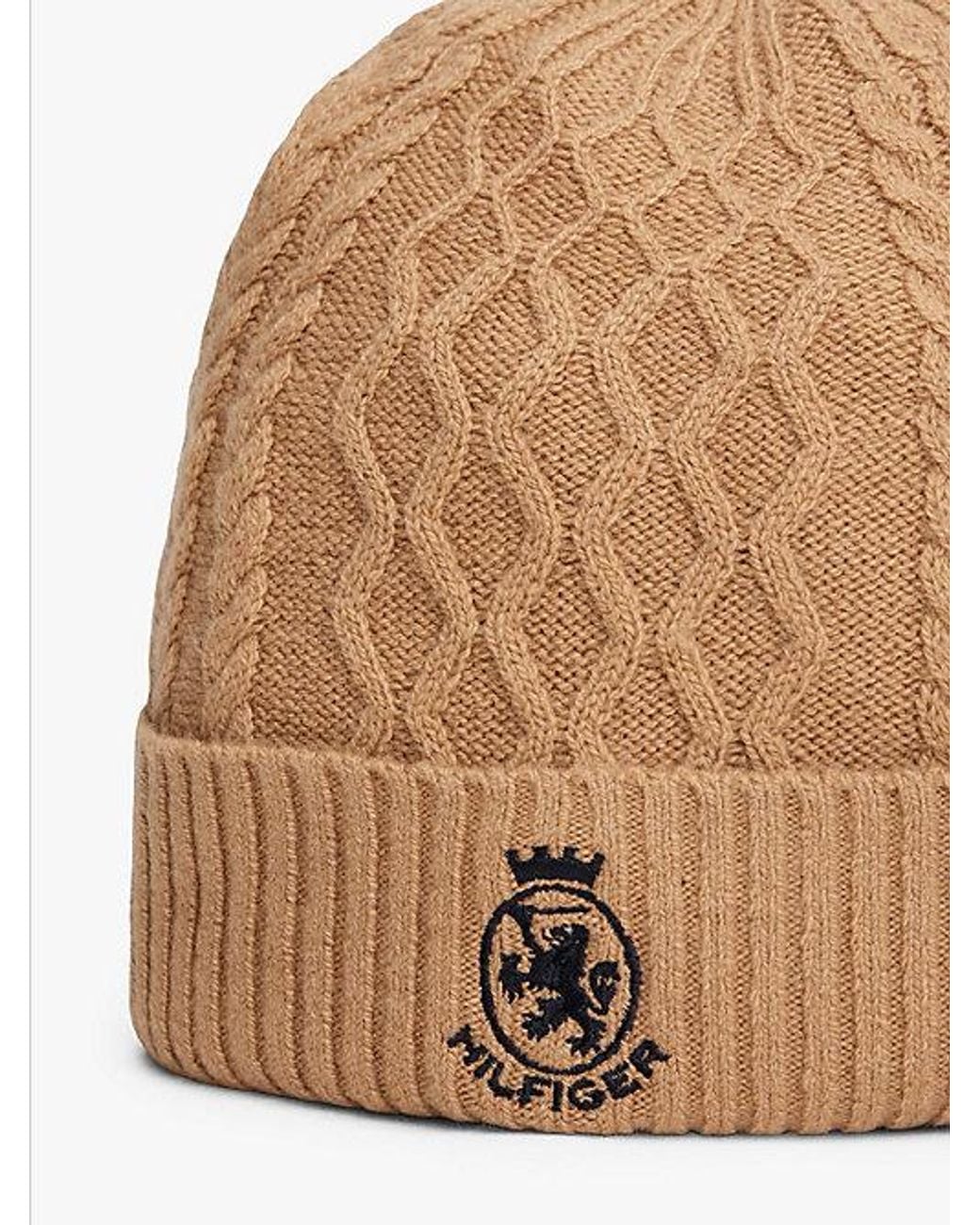 Tommy Hilfiger Brown Th Crest Cable Knit Beanie for men