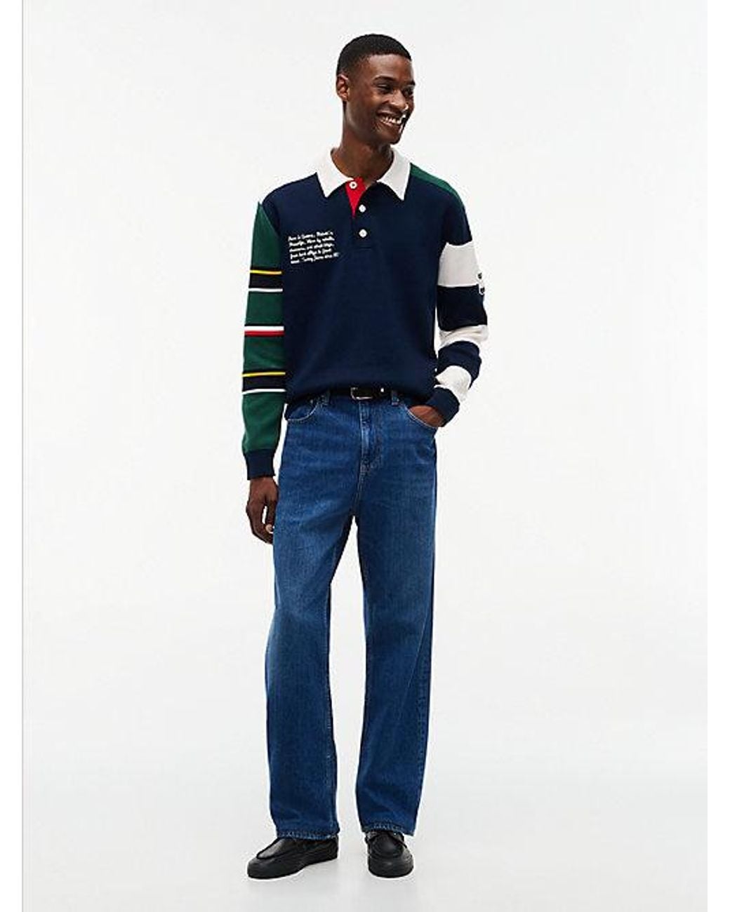 Tommy Hilfiger Blue Tommy Jeans Colour Blocked Knit Rugby Shirt for men