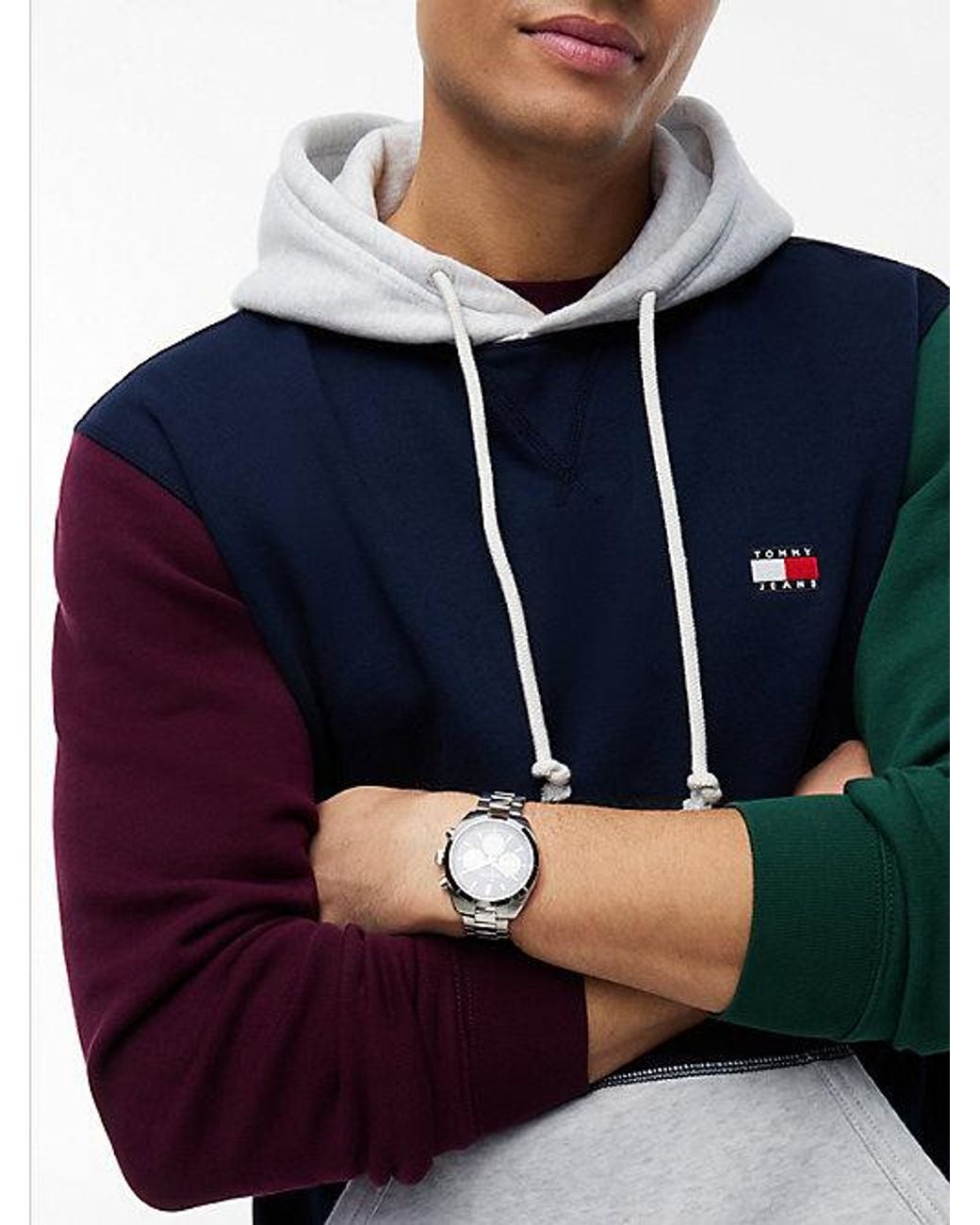 Tommy Hilfiger Blue Tommy Badge Colour Blocked Fleece Hoody for men