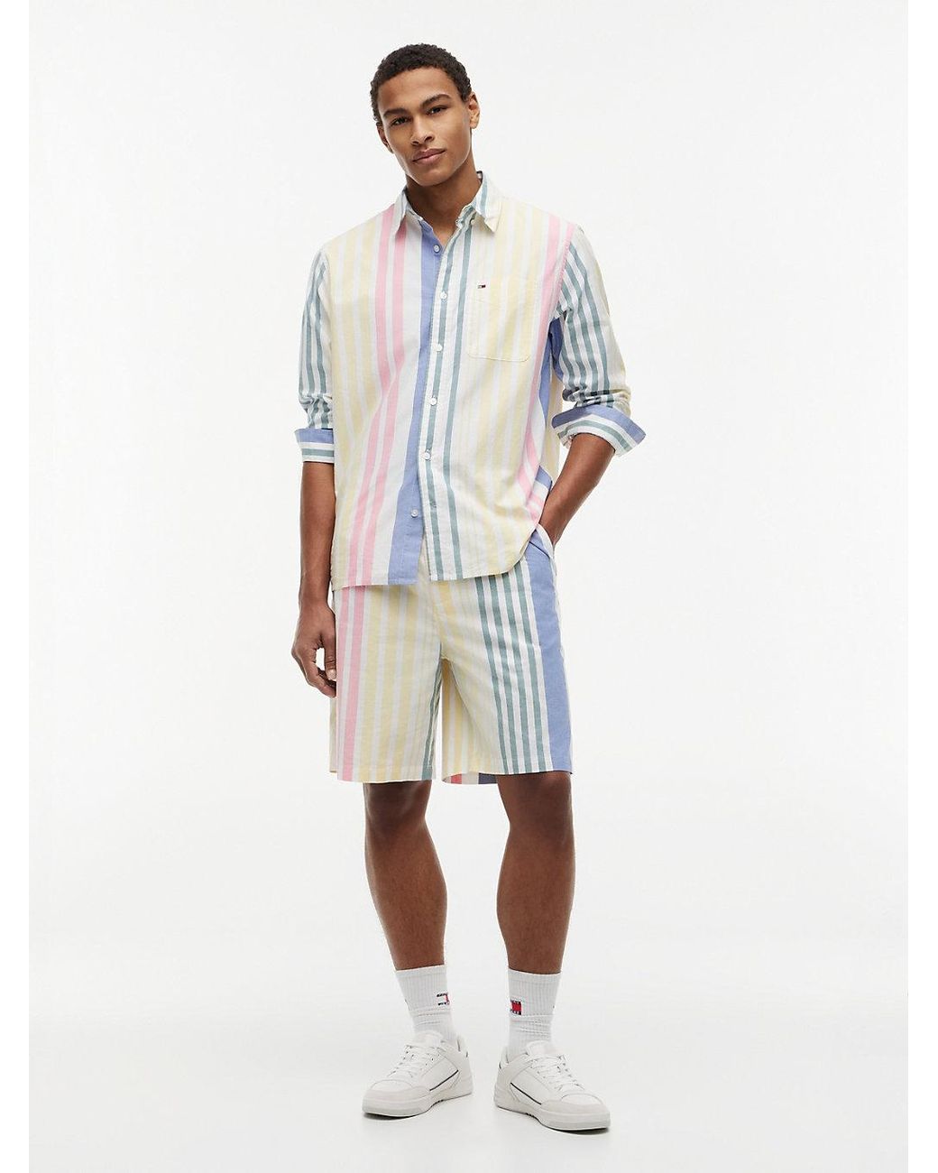 Tommy Hilfiger White Mixed Stripe Oxford Shorts for men