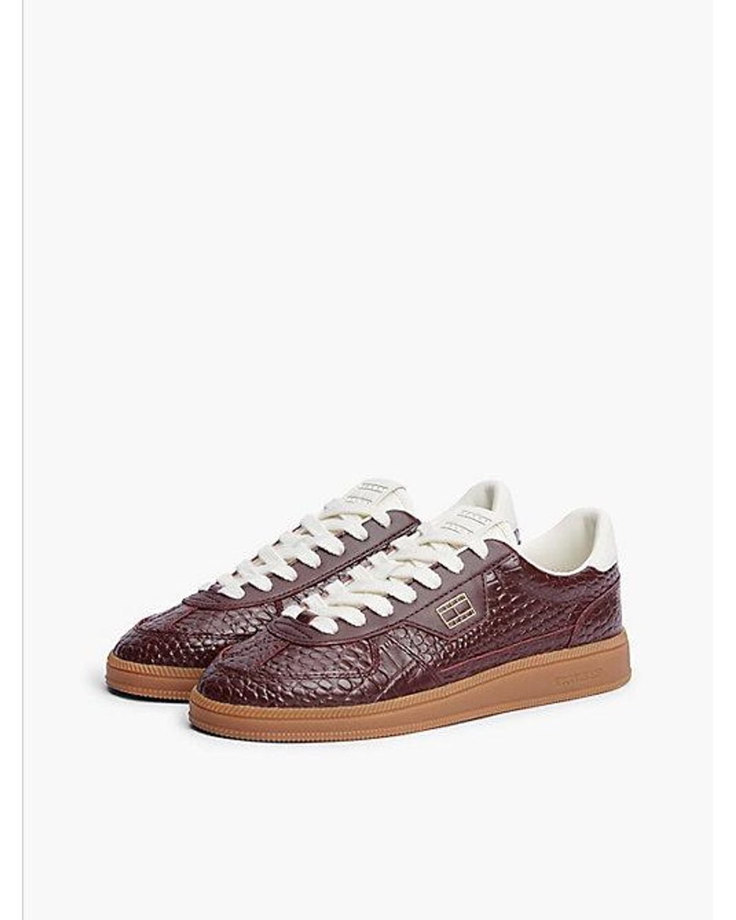 Tommy Hilfiger Brown Tommy Jeans The Greenwich Croco Print Leather Trainers