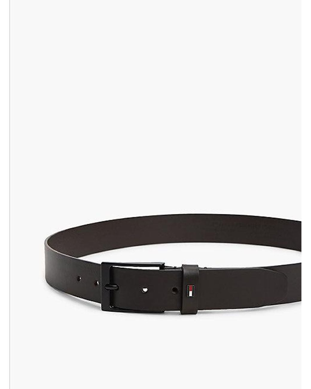 Tommy Hilfiger Black Enamel Flag Rectangular Buckle Leather Belt for men