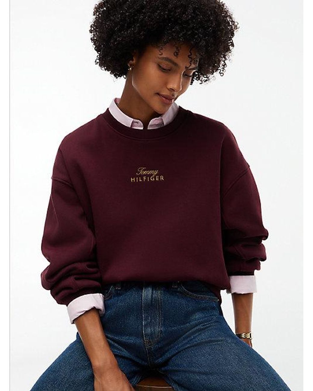 Tommy Hilfiger Red Logo Embroidery Relaxed Fleece Jumper