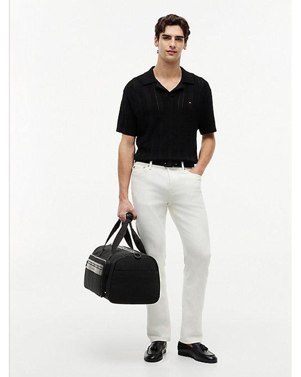 Tommy Hilfiger Black Logo Mixed Texture Duffel Bag for men