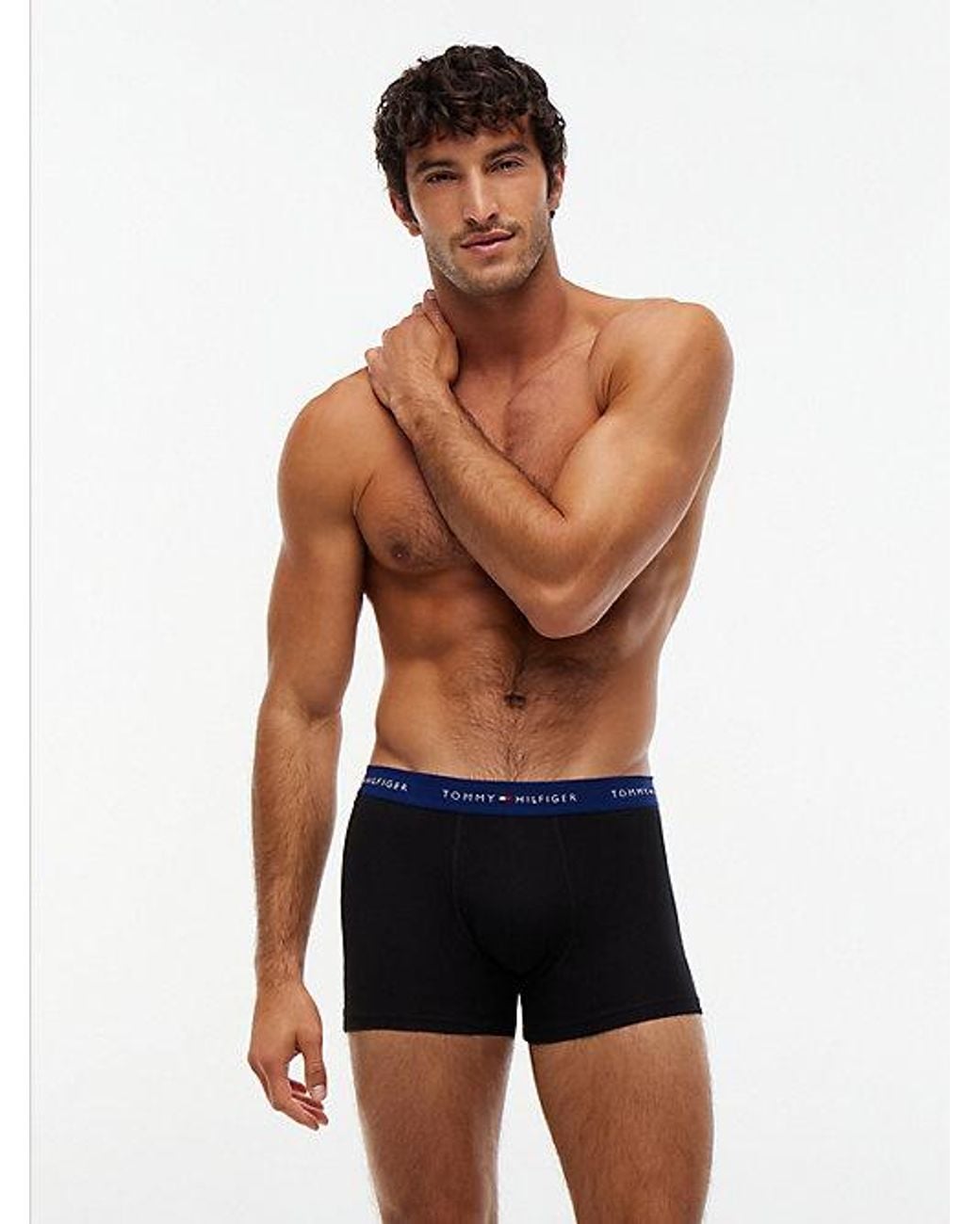 Tommy Hilfiger Black 3 Pack Signature Logo Contrast Waistband Trunks for men