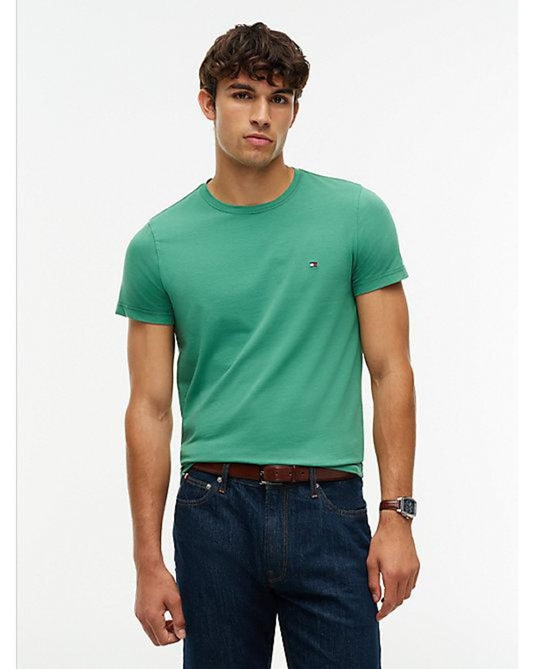Tommy Hilfiger Green Flag Embroidery Slim Jersey T-Shirt for men