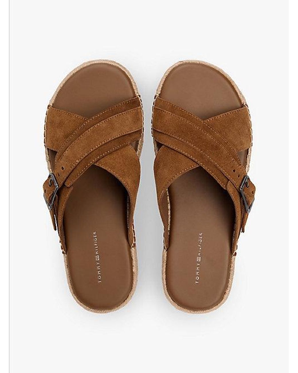 Tommy Hilfiger Flexibele Suède Sandaal Met Gesp in het Brown voor heren