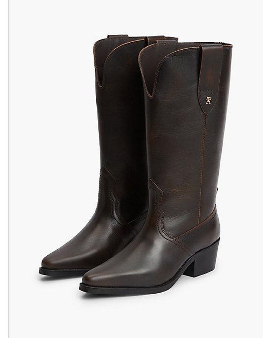 Tommy Hilfiger Black Th Monogram Leather Cowboy Boots