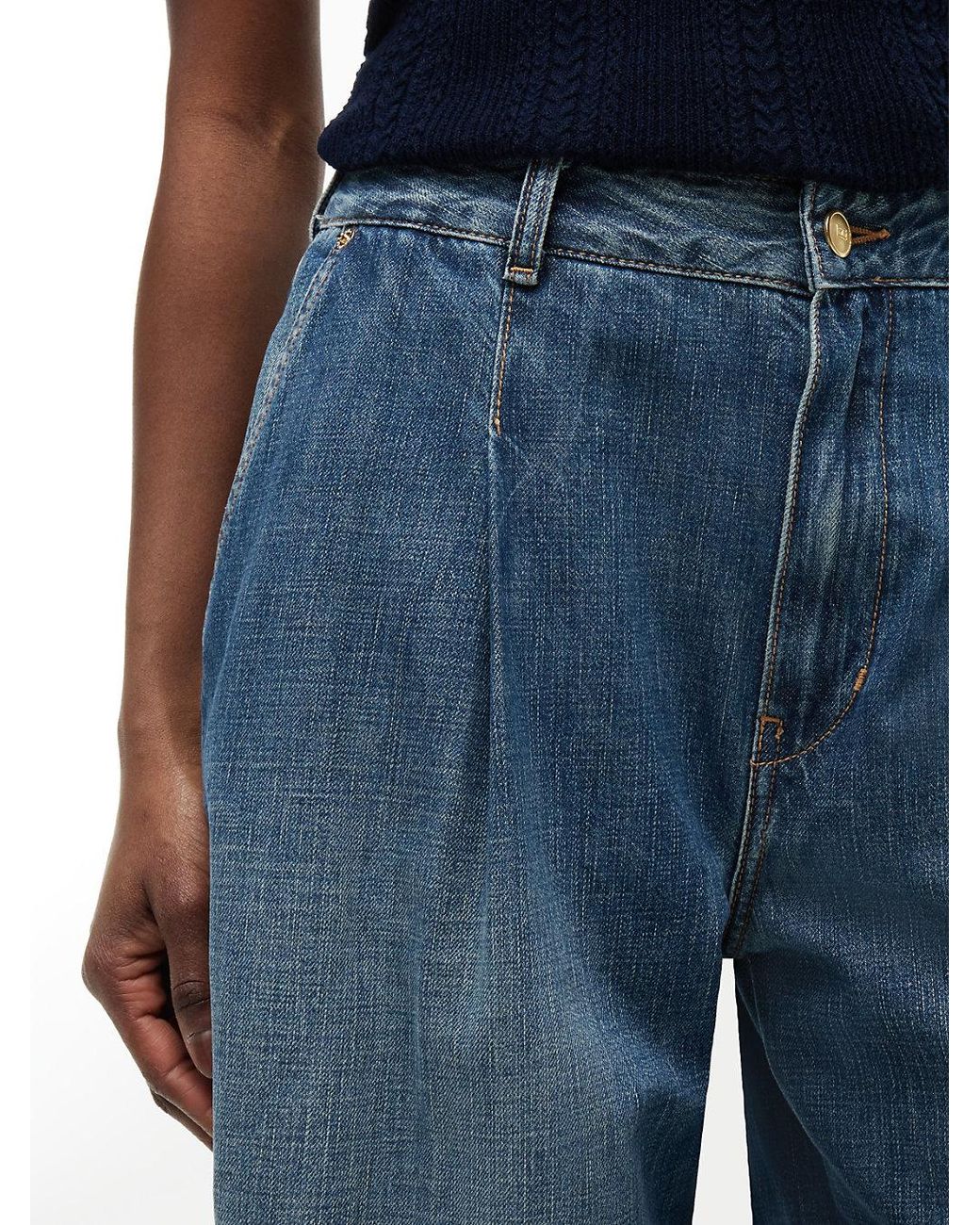 Tommy Hilfiger Blue Pleated Mid Rise Wide Leg Jeans