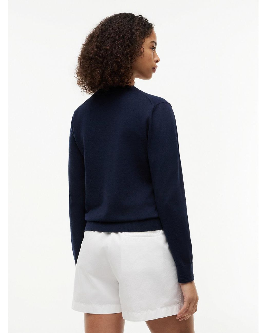 Tommy Hilfiger Blue Fine Knit Jersey Crew Neck Cardigan