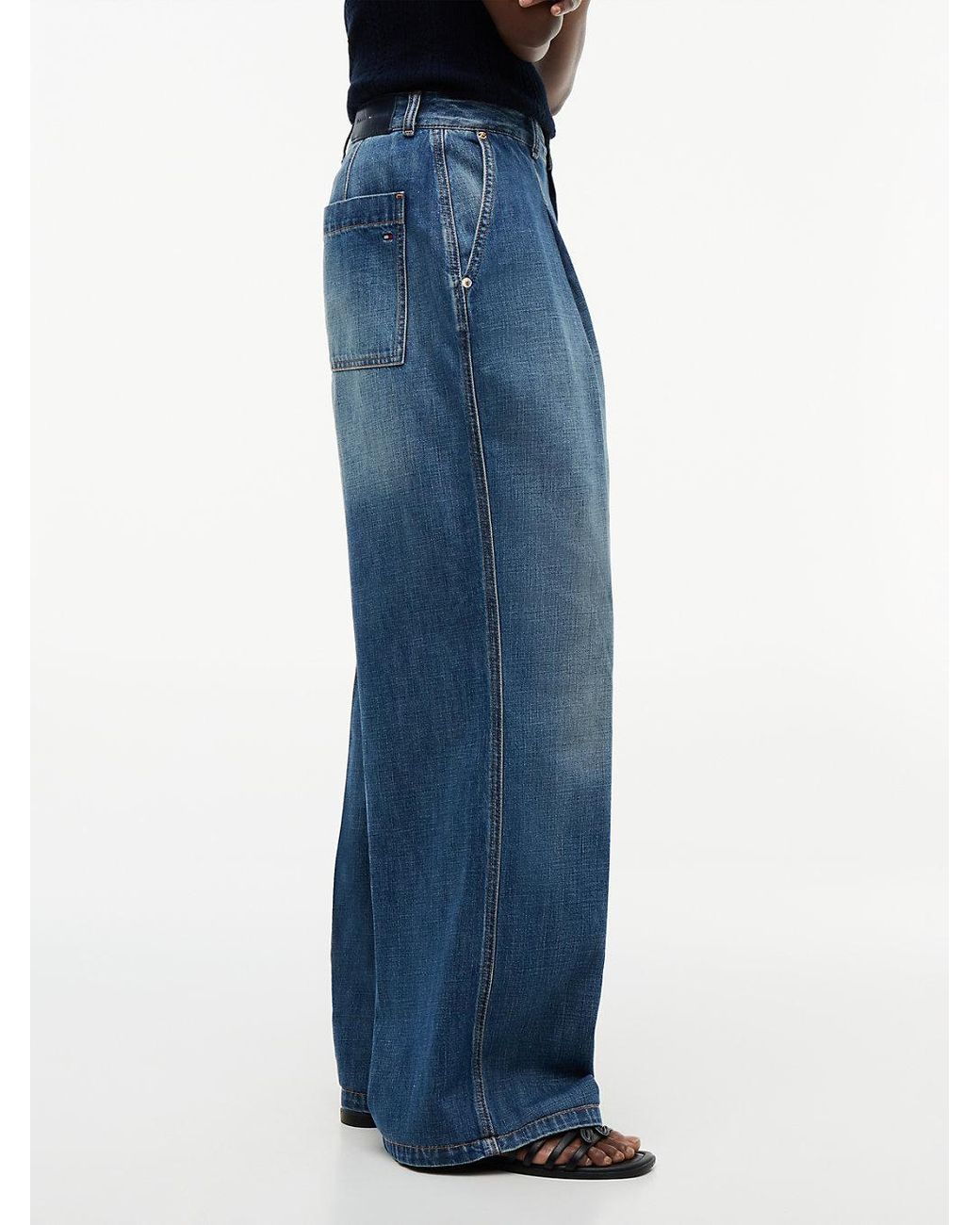 Tommy Hilfiger Blue Pleated Mid Rise Wide Leg Jeans