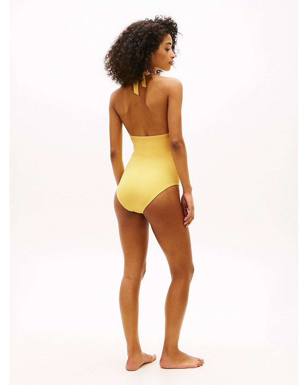 Tommy Hilfiger Yellow Original Logo Halterneck Swimsuit