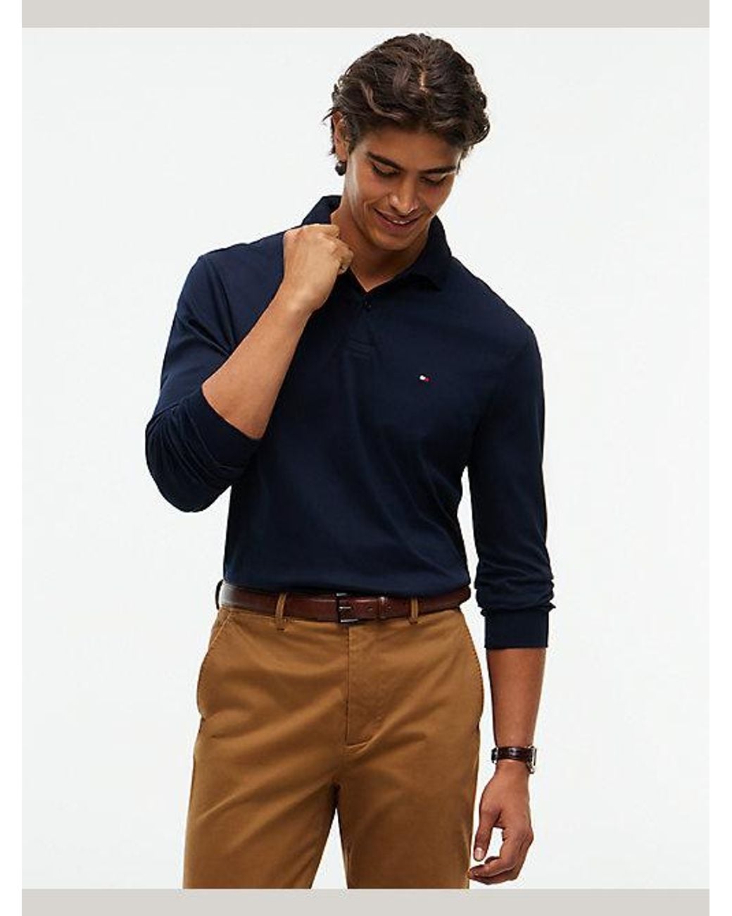 Tommy Hilfiger Blue Fluid Cotton Long Sleeve Polo Shirt for men