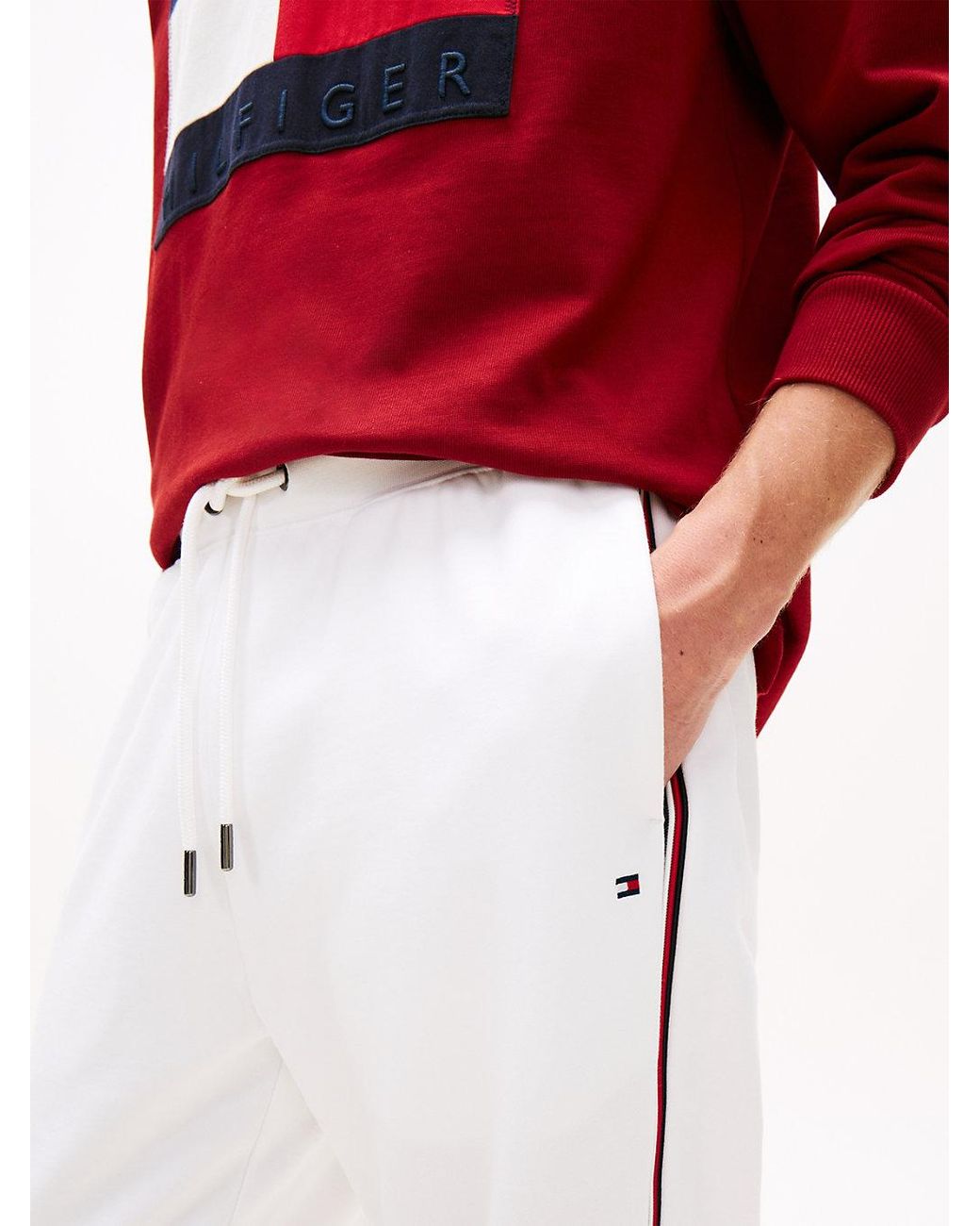 Tommy Hilfiger Red Global Stripe Cuffed Leg Joggers for men
