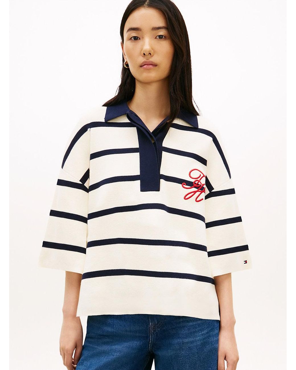 Tommy Hilfiger White Premium Knit-Tone Button Polo Jumper