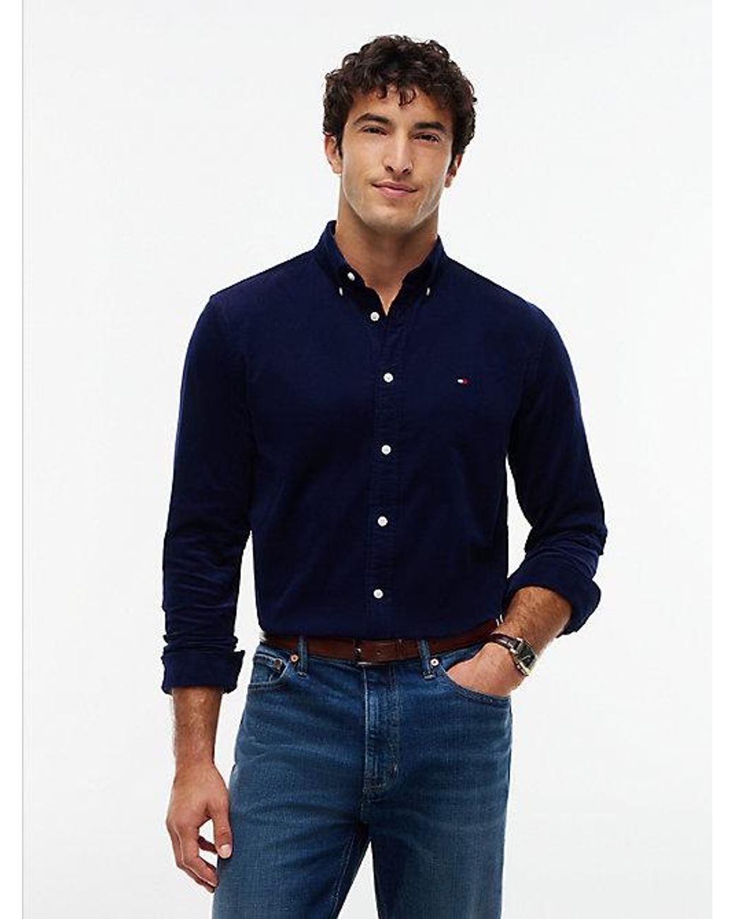 Tommy Hilfiger Blue Regular Fit Fine Corduroy Shirt for men